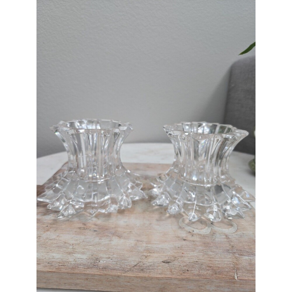 Vintage PartyLite Aurora Crystal Candle Holder Pair Reversible Pillar Germany